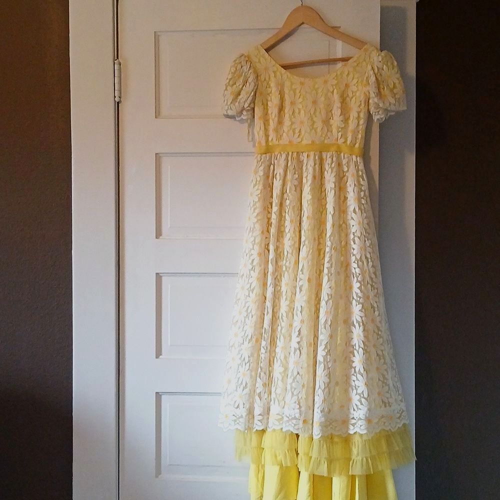 Vintage 60's Nadine Prom Dress | Empire Waist Maxi Gown | Daisy Lace Ruffle